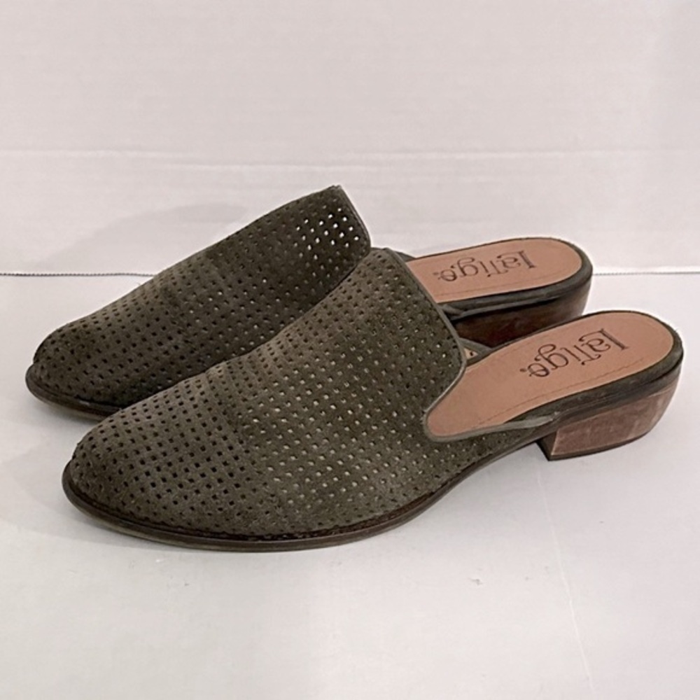 Anthropologie X Latigo Womens ILKA 2 Leather Closed Toe Mules, Olive, Size 9.5